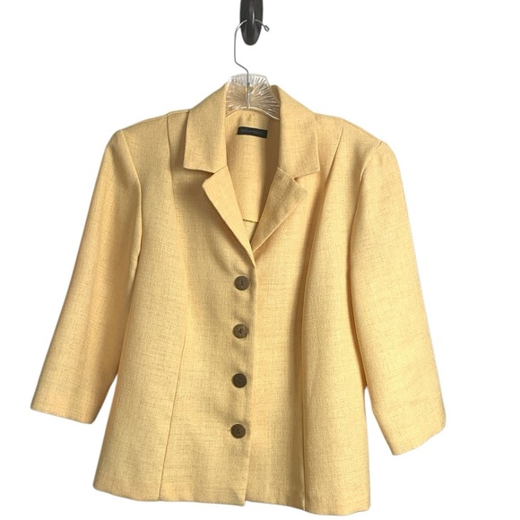 Courtnay Vintage Pale Yellow Office Top, Jacket, 3/4 Sleeves, Summer Weight - Picture 3 of 14